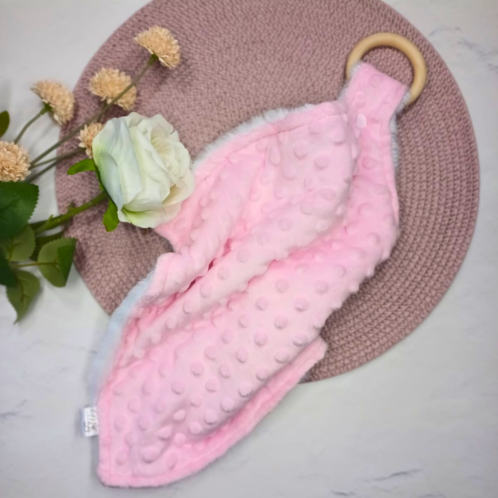Baby Lovey Blanket with Wooden Teething Ring