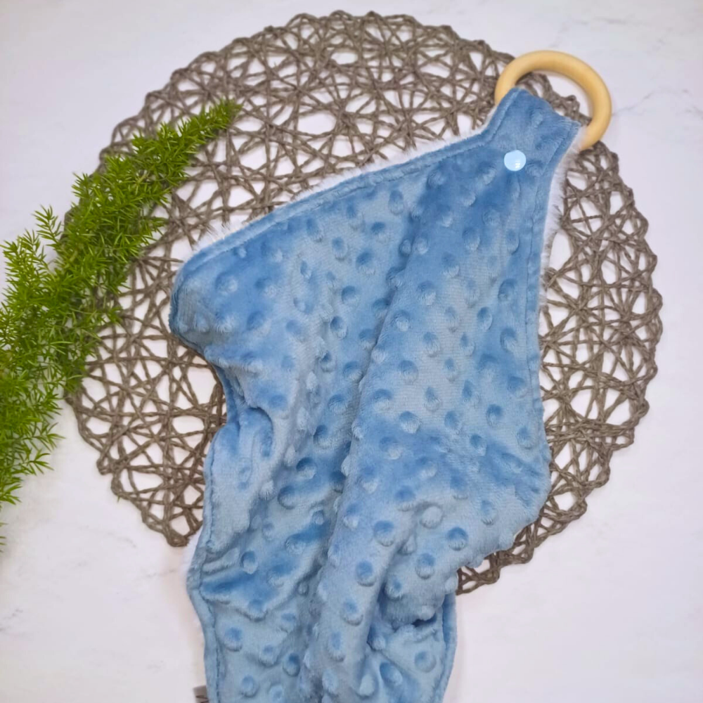 Baby Lovey Blanket with Wooden Teething Ring