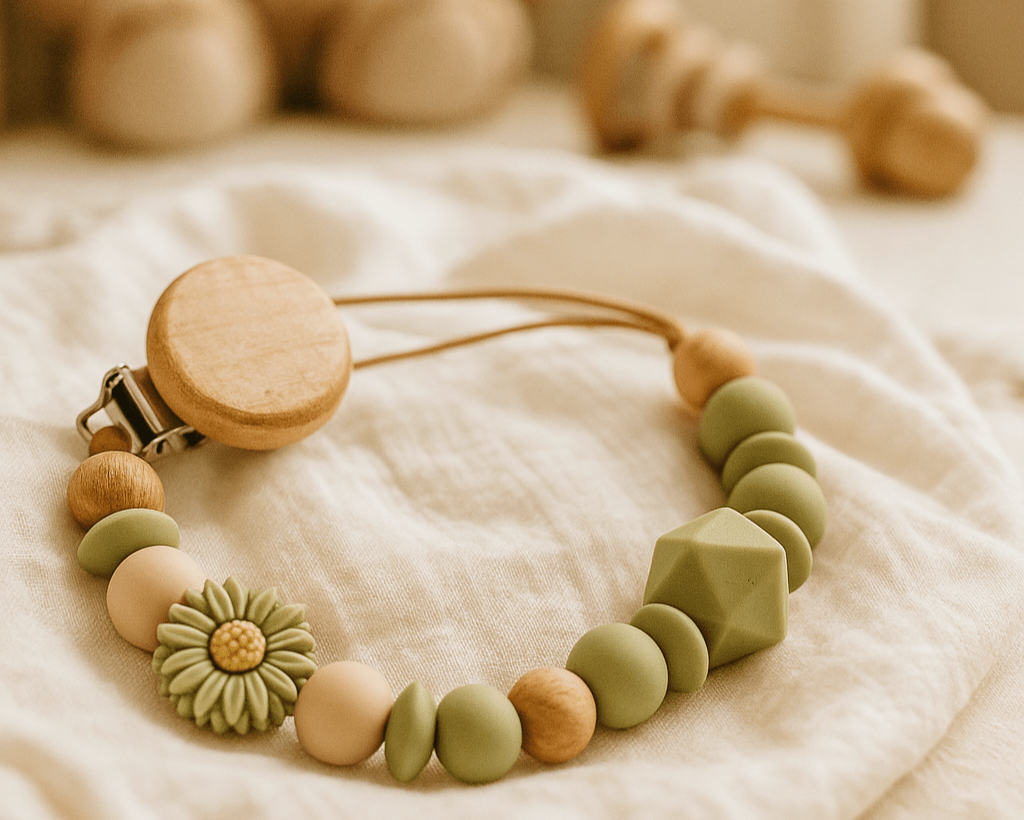 Silicone and Wood Dummy Clip - Wildflowers - Moms Bliss