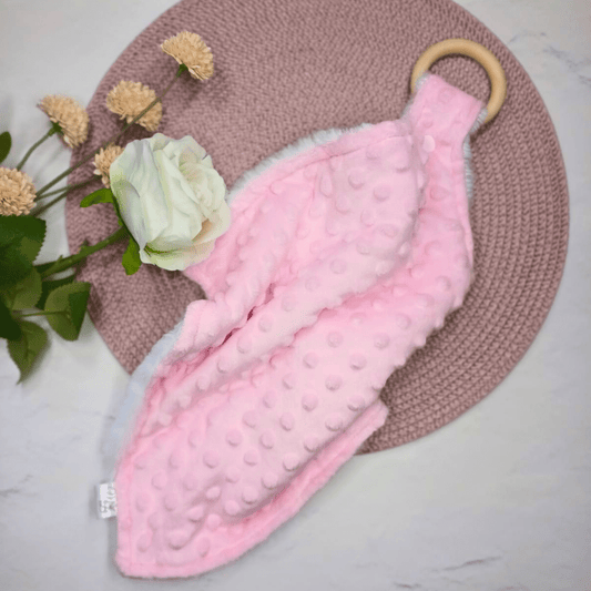 Baby Lovey Blanket with Wooden Teething Ring - Moms Bliss